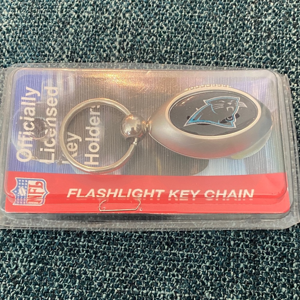 NFL Silver Keychain Flashlight with Blue and Black Panthers Logo